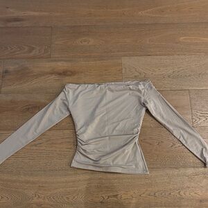 Abercrombie & Fitch Off-Shoulder Asymmetrical Brownish-Grey Top